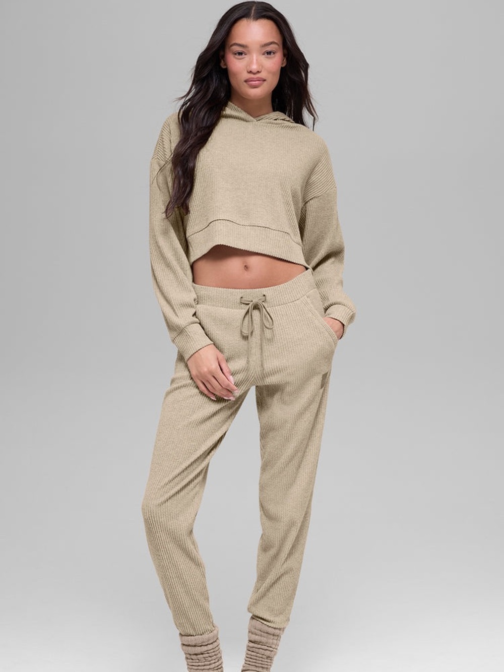 ALO Yoga Muse Hoodie & Muse Sweatpant Set in Gravel Heather LIKE NEW - SIZE S